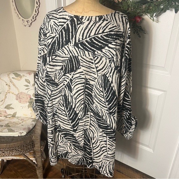 Cynthia Rowley Linen Tunic Black Cream Palm Leaf Print Womens Button Down 3X - Picture 5 of 5